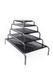 AK-9 high raised dog beds shown in five stacked size options with black mesh sleeping surfaces and durable gray metal frames.