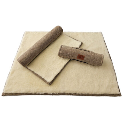 Jenny Wren Pure Wool Dog Roll Mat in British tweed with wool topper